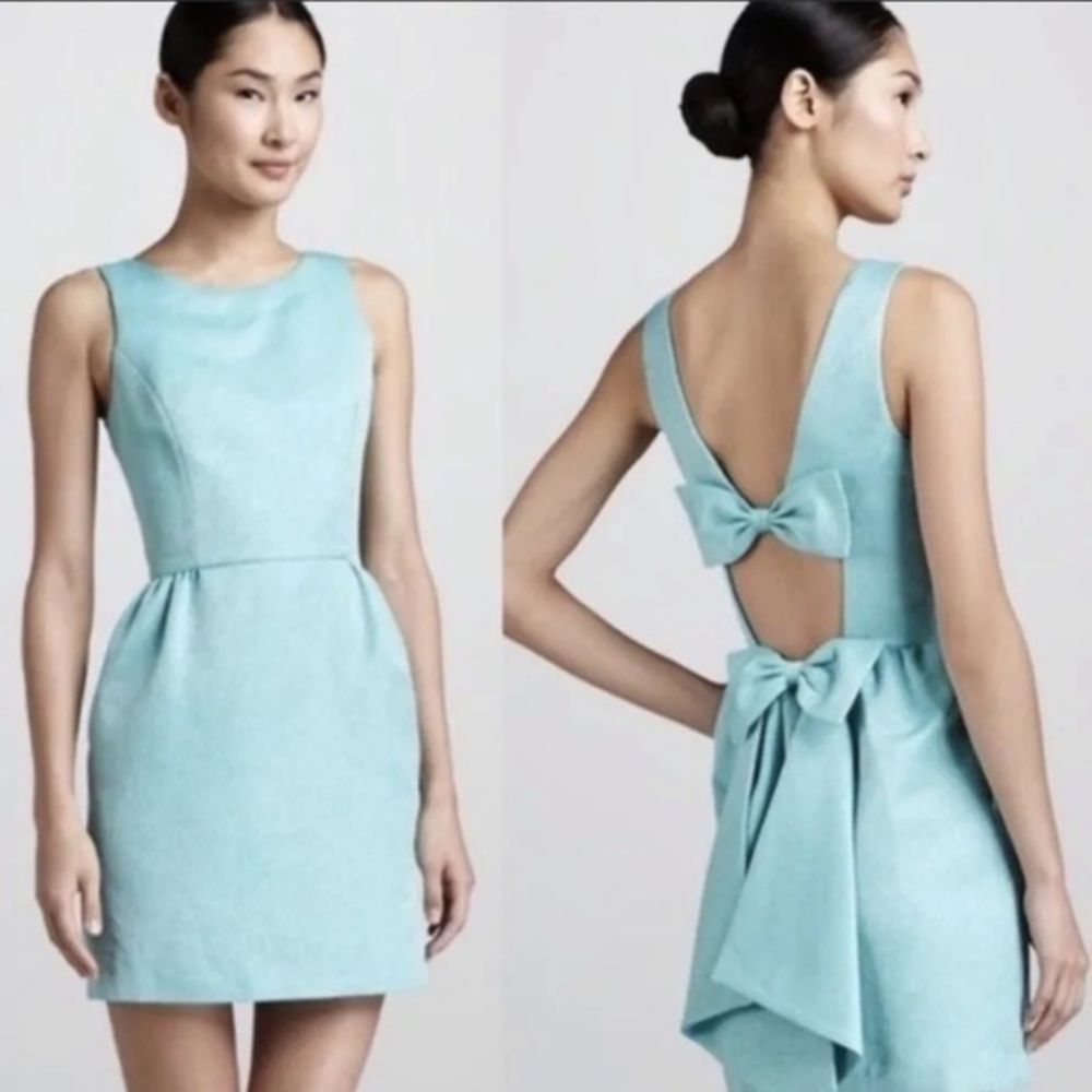 Anthropologie Erin Fetherston Size 10 Turquoise Blue Dress With Bow Detail